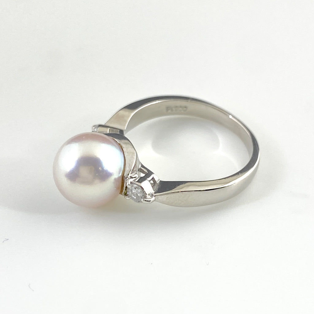 パール デザインリング プラチナ 指輪 メレダイヤ 真珠 リング 9号 Pt900 パール ダイヤモンド レディース 【中古】nbjwl