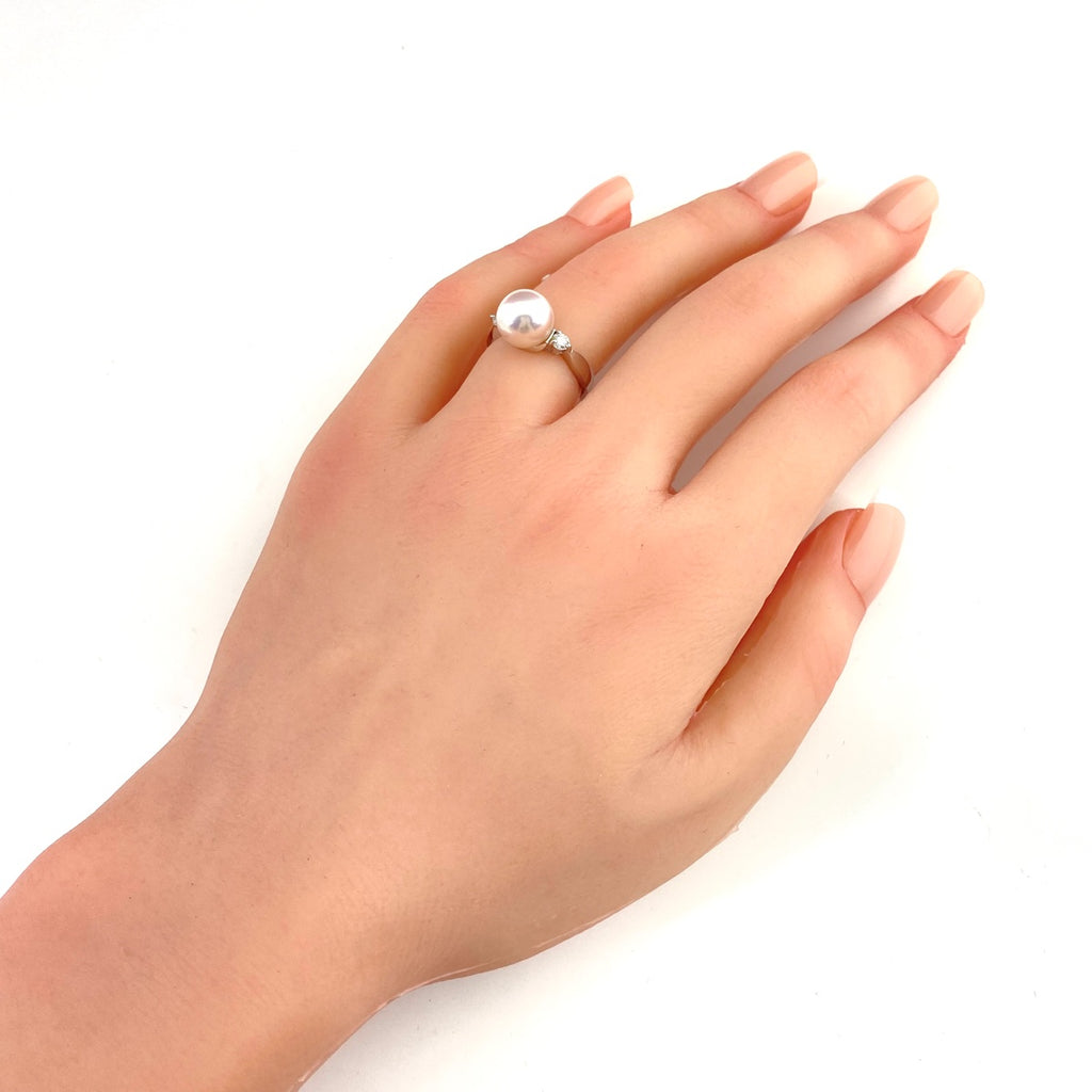 パール デザインリング プラチナ 指輪 メレダイヤ 真珠 リング 9号 Pt900 パール ダイヤモンド レディース 【中古】nbjwl