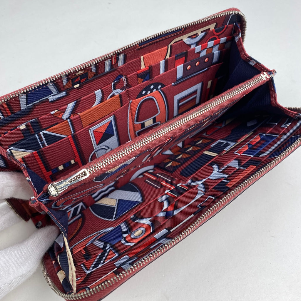 エルメス アザップ ロング シルクイン ラウンドファスナー スカーフ 長財布 レザー レッド X レディース 【中古】brbag