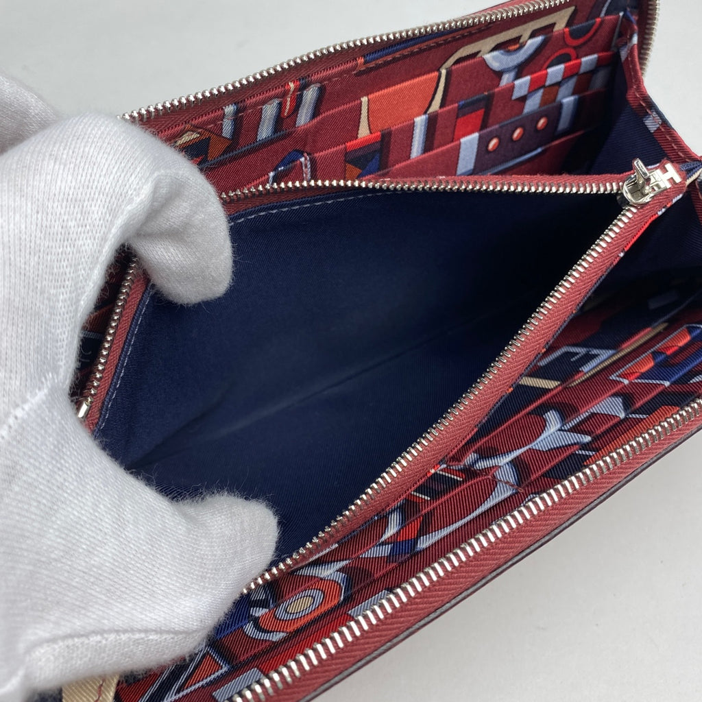 エルメス アザップ ロング シルクイン ラウンドファスナー スカーフ 長財布 レザー レッド X レディース 【中古】brbag