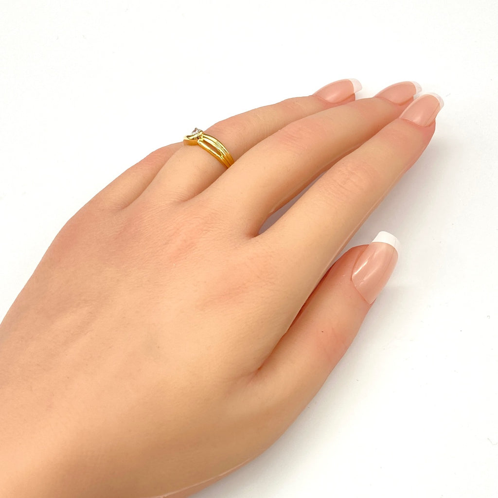 ダイヤモンド デザインリング YG イエローゴールド 指輪 リング 11号 K18 ダイヤモンド レディース 【中古】nbjwl