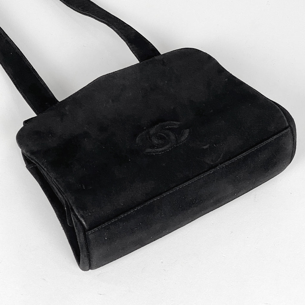 シャネル ココマーク ショルダーバッグ がま口 リボン ショルダーバッグ スエード ブラック レディース 【中古】brbag