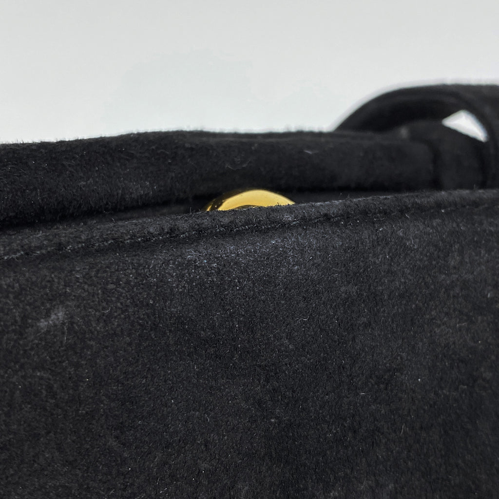 シャネル ココマーク ショルダーバッグ がま口 リボン ショルダーバッグ スエード ブラック レディース 【中古】brbag