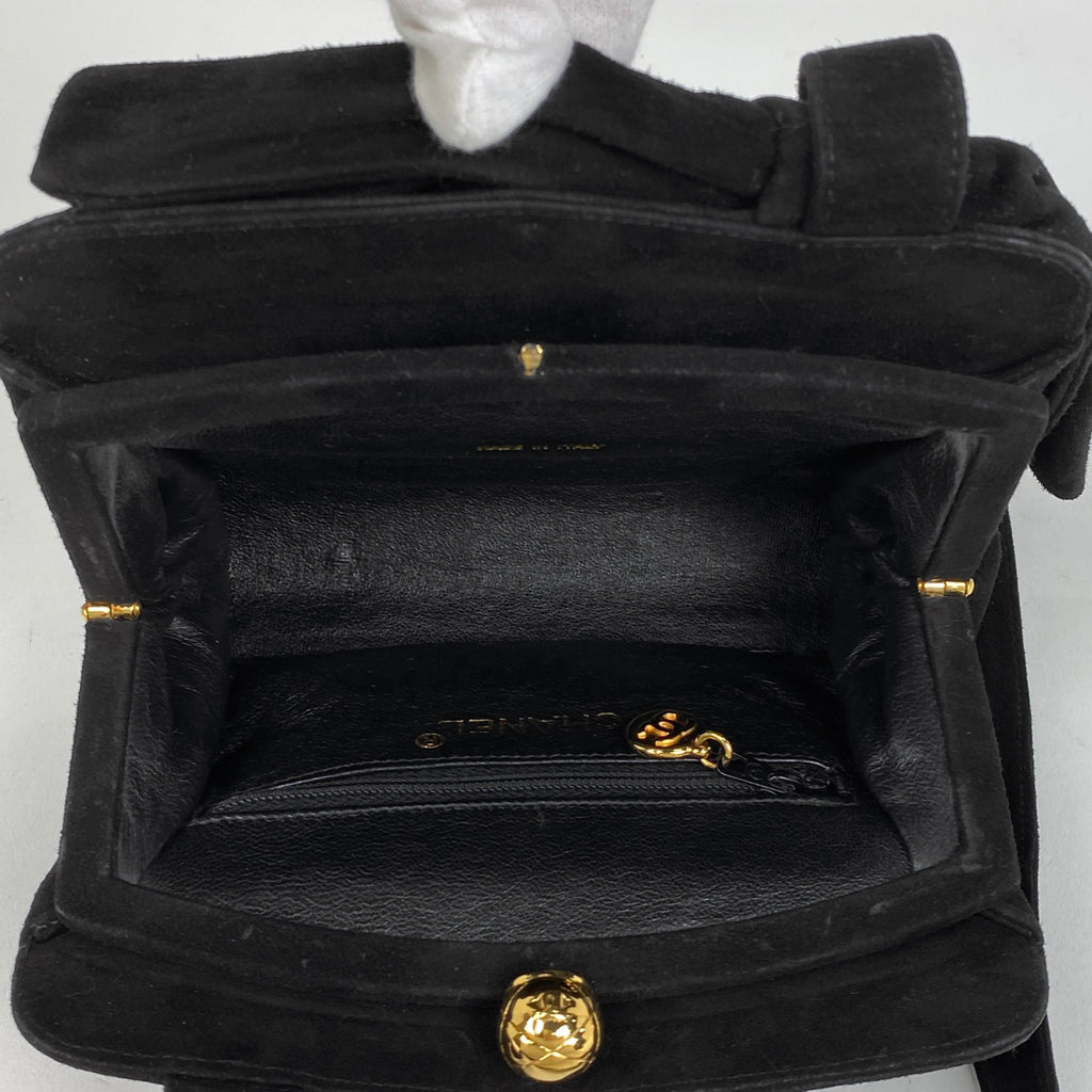 シャネル ココマーク ショルダーバッグ がま口 リボン ショルダーバッグ スエード ブラック レディース 【中古】brbag