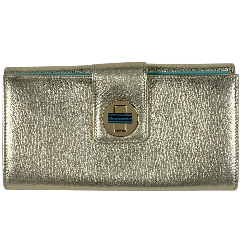 ティファニー ロゴ 二つ折り 長財布 ターンロック 長財布 レザー ゴールド レディース 【中古】brbag