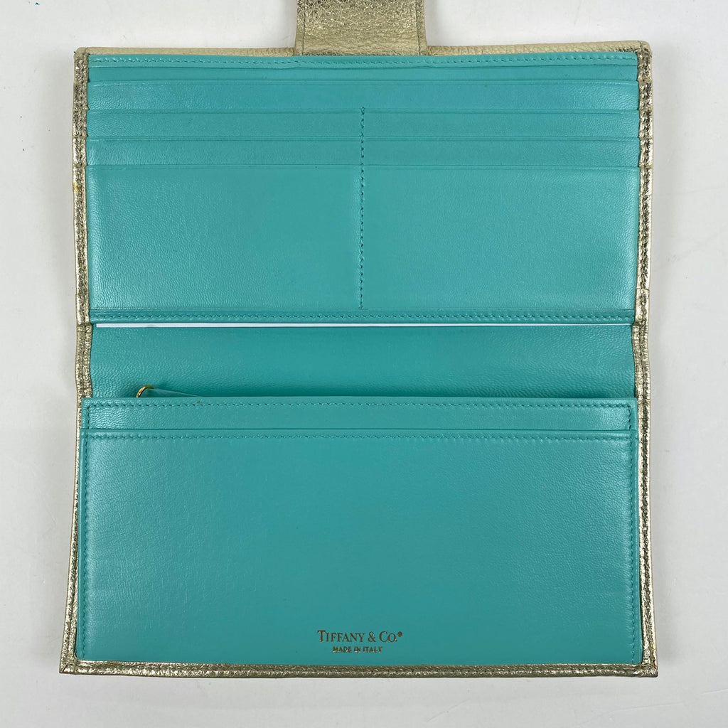ティファニー ロゴ 二つ折り 長財布 ターンロック 長財布 レザー ゴールド レディース 【中古】brbag