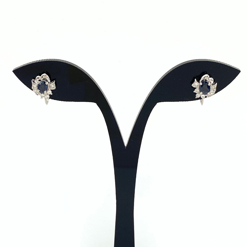 サファイア デザインイヤリング プラチナ メレダイヤ イヤリング Pt850 サファイア ダイヤモンド レディース 【中古】nbjwl