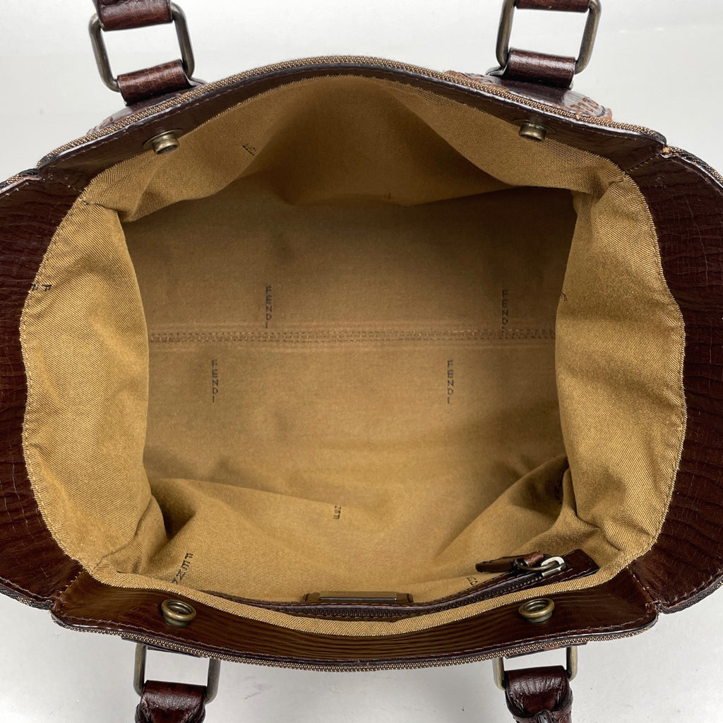 フェンディ エトニコ ハンドバッグ ズッカ柄 トート ハンドバッグ キャンバス ブラウン 8BN157 レディース 【中古】brbag
