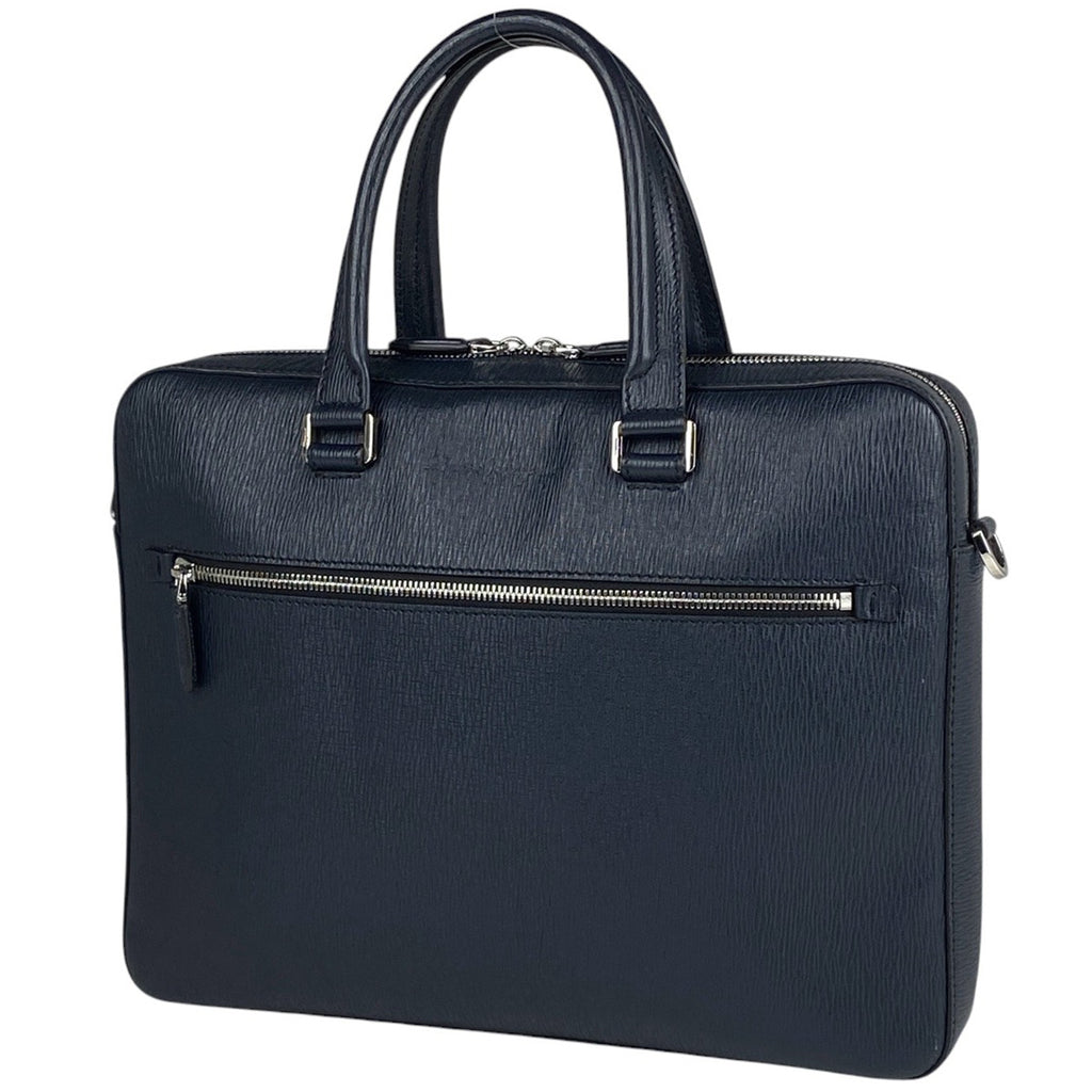 サルヴァトーレフェラガモ ロゴ ビジネスバッグ トートバッグ ビジネスバッグ レザー ネイビー 0458 メンズ 【中古】brbag
