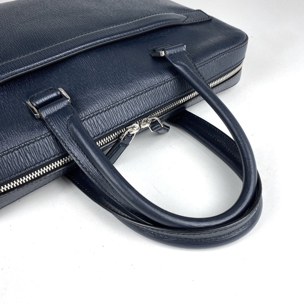 サルヴァトーレフェラガモ ロゴ ビジネスバッグ トートバッグ ビジネスバッグ レザー ネイビー 0458 メンズ 【中古】brbag
