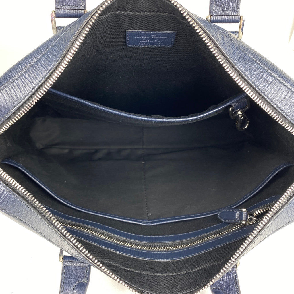 サルヴァトーレフェラガモ ロゴ ビジネスバッグ トートバッグ ビジネスバッグ レザー ネイビー 0458 メンズ 【中古】brbag