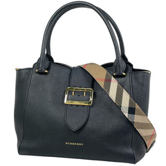 バーバリー ロゴ トートバッグ 2WAY ショルダーバッグ ハンドバッグ トートバッグ レザー ブラック レディース 【中古】brbag
