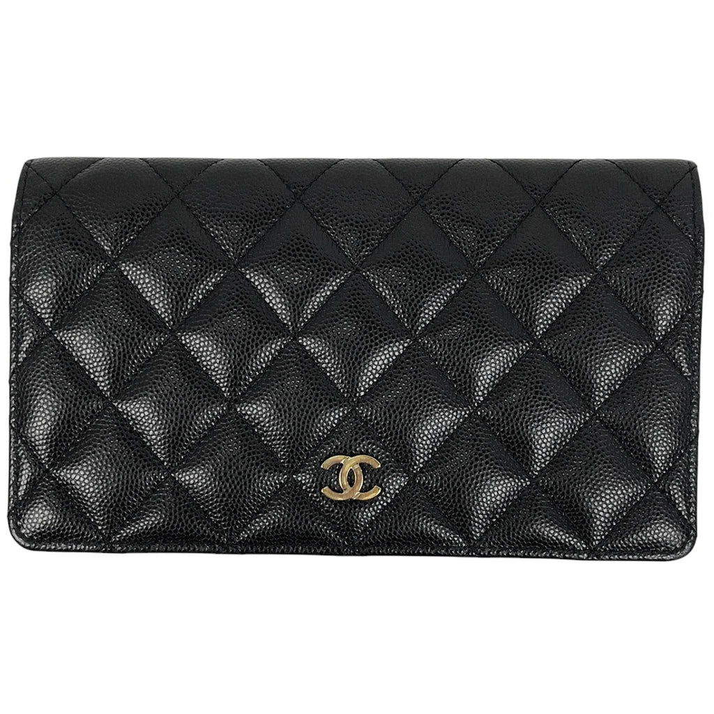 シャネル ココマーク 長財布 マトラッセ 二つ折り 長財布 キャビアスキン ブラック レディース 【中古】brbag