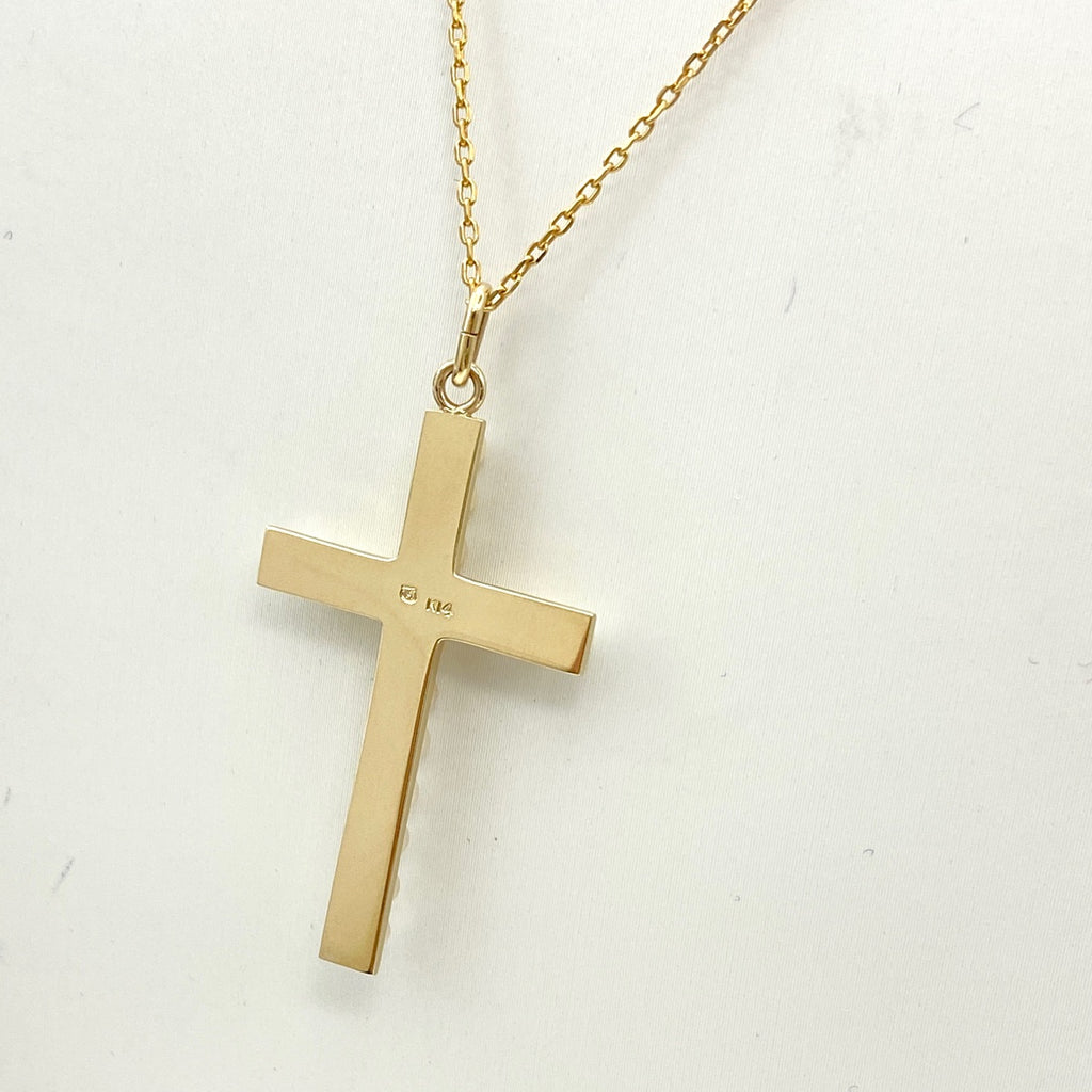 ミキモト クロスモチーフ デザインネックレス YG イエローゴールド ペンダント パール 真珠 十字架 ネックレス K14 パール レディース 【中古】brjwl