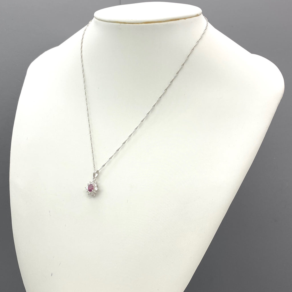 ルビー デザインネックレス プラチナ ペンダント メレダイヤ ダイヤモンド ネックレス Pt900 Pt850 ルビー レディース 【中古】nbjwl