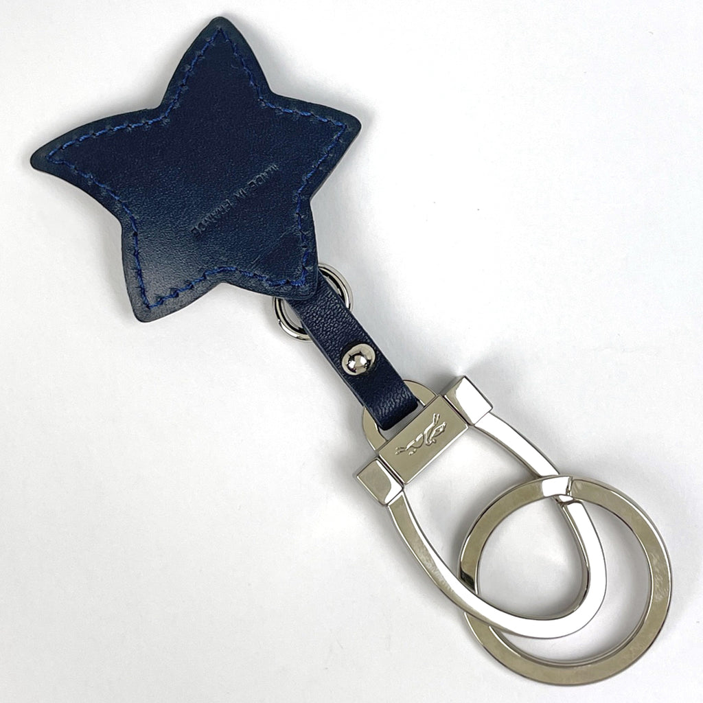 ロンシャン スターモチーフ キーホルダー バッグチャーム 星 ロゴ キーホルダー シルバーメッキ レザー ネイビー シルバー レディース 【中古】brbag
