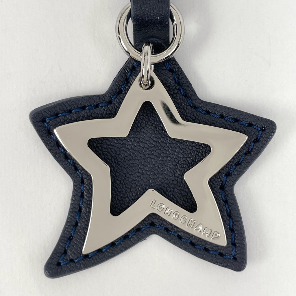 ロンシャン スターモチーフ キーホルダー バッグチャーム 星 ロゴ キーホルダー シルバーメッキ レザー ネイビー シルバー レディース 【中古】brbag