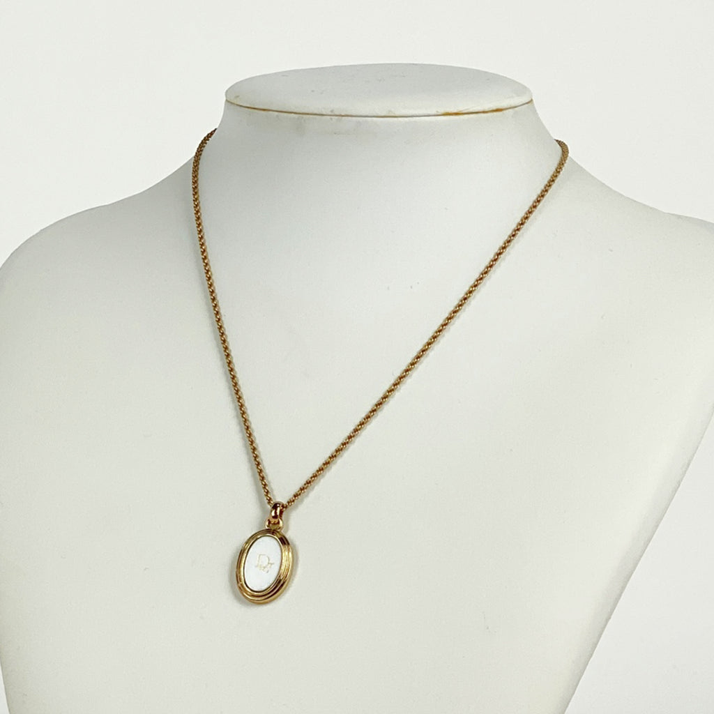 クリスチャンディオール ロゴ ネックレス オーバル ネックレス GP ゴールド ホワイト レディース 【中古】bracc