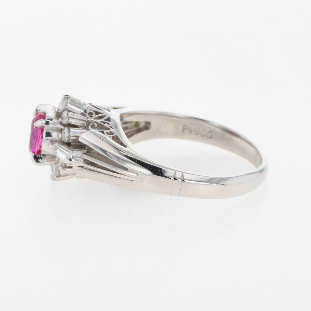 ルビー デザインリング プラチナ 指輪 メレダイヤ リング 10号 Pt900 ルビー ダイヤモンド レディース 【中古】nbjwl