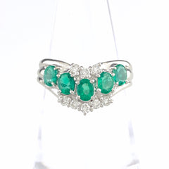 エメラルド デザインリング プラチナ 指輪 メレダイヤ リング 13号 Pt900 エメラルド ダイヤモンド レディース 【中古】nbjwl