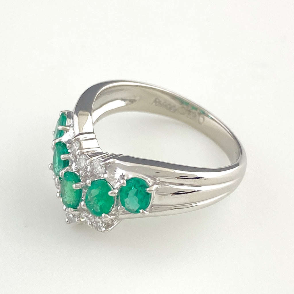 エメラルド デザインリング プラチナ 指輪 メレダイヤ リング 13号 Pt900 エメラルド ダイヤモンド レディース 【中古】nbjwl