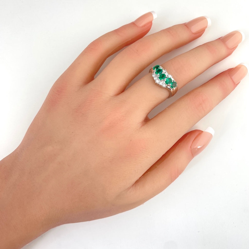 エメラルド デザインリング プラチナ 指輪 メレダイヤ リング 13号 Pt900 エメラルド ダイヤモンド レディース 【中古】nbjwl