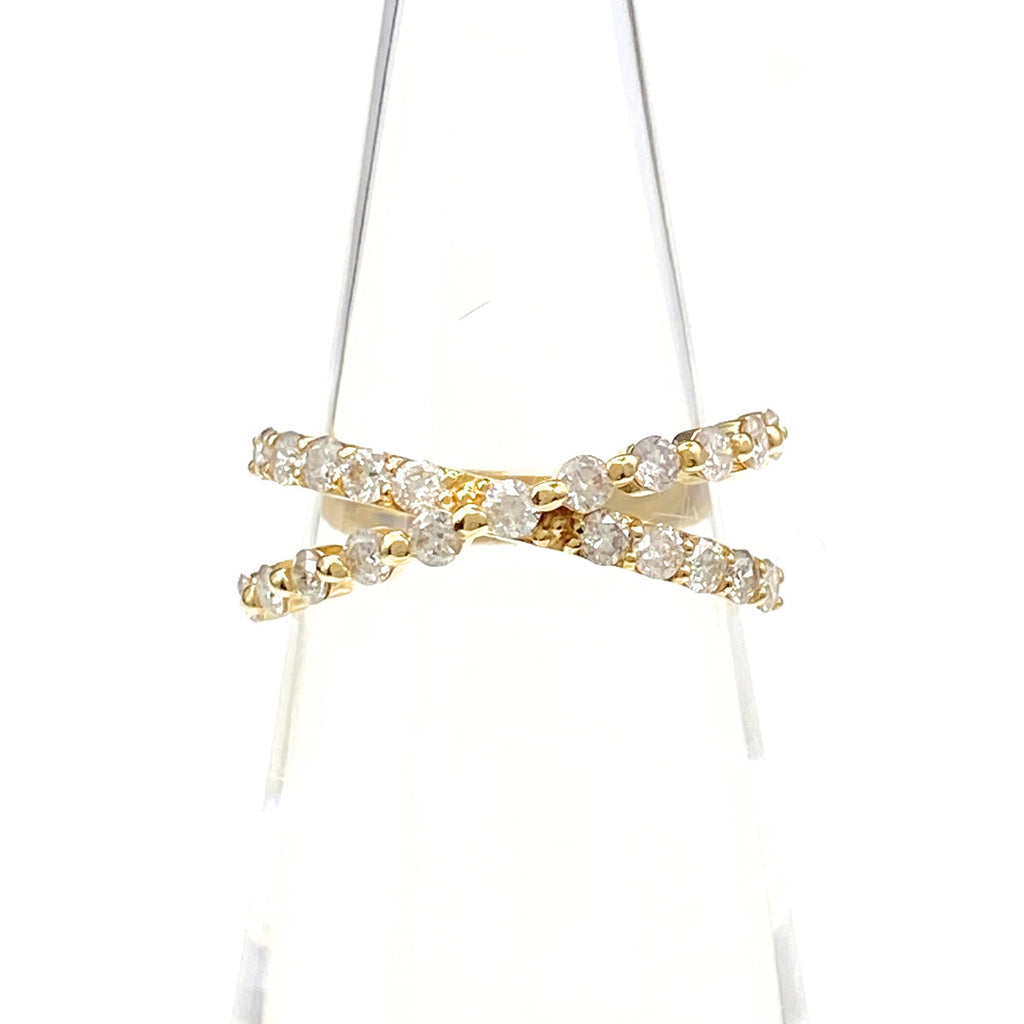 メレダイヤ デザインリング YG イエローゴールド 指輪 リング 7.5号 K18 ダイヤモンド レディース 【中古】nbjwl