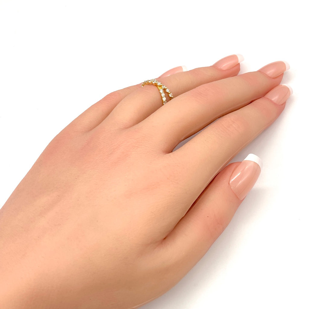 メレダイヤ デザインリング YG イエローゴールド 指輪 リング 7.5号 K18 ダイヤモンド レディース 【中古】nbjwl