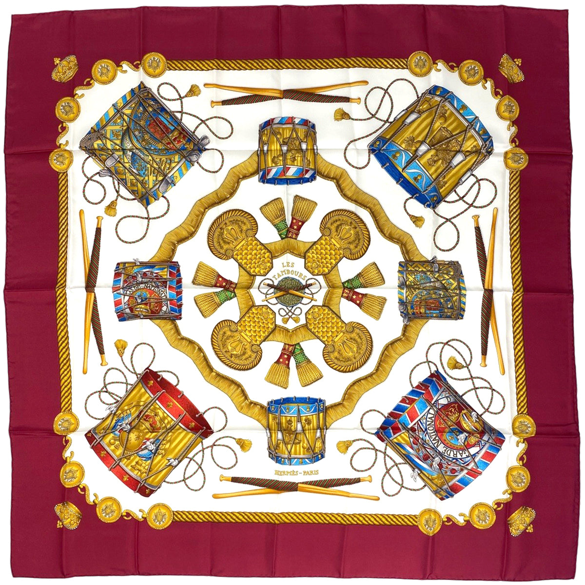 バイセル公式】エルメス カレ 90 LES TAMBOURS タンブールの太鼓 王冠