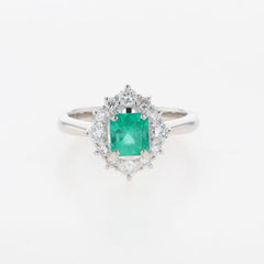 エメラルド デザインリング プラチナ 指輪 メレダイヤ リング 9.5号 Pt900 エメラルド ダイヤモンド レディース 【中古】nbjwl