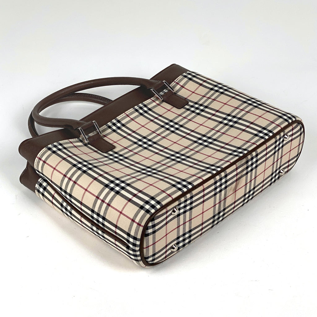 バーバリー チェック柄 ハンドバッグ トートバッグ ロゴ ハンドバッグ キャンバス ベージュ ブラウン レディース 【中古】brbag