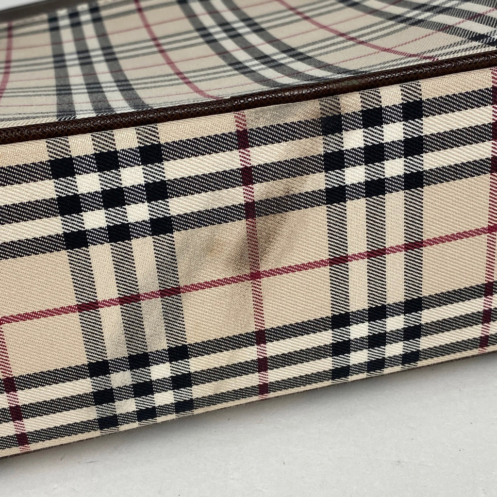 バーバリー チェック柄 ハンドバッグ トートバッグ ロゴ ハンドバッグ キャンバス ベージュ ブラウン レディース 【中古】brbag