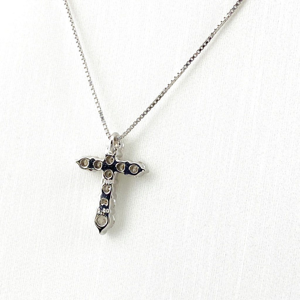 クロスモチーフ デザインネックレス プラチナ ペンダント メレダイヤ 十字架 ネックレス Pt900 Pt850 ダイヤモンド レディース 【中古】nbjwl