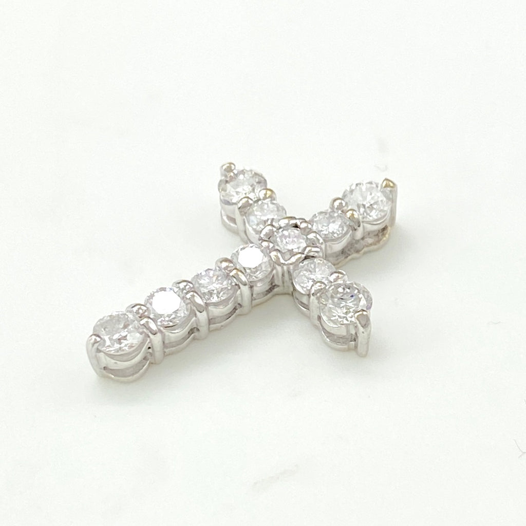 クロスモチーフ ネックレス WG ホワイトゴールド メレダイヤ 十字架 ペンダントトップ K18 WG ダイヤモンド レディース 【中古】nbjwl