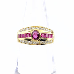 ルビー デザインリング YG イエローゴールド 指輪 メレダイヤ リング 12号 750 ルビー ダイヤモンド レディース 【中古】nbjwl