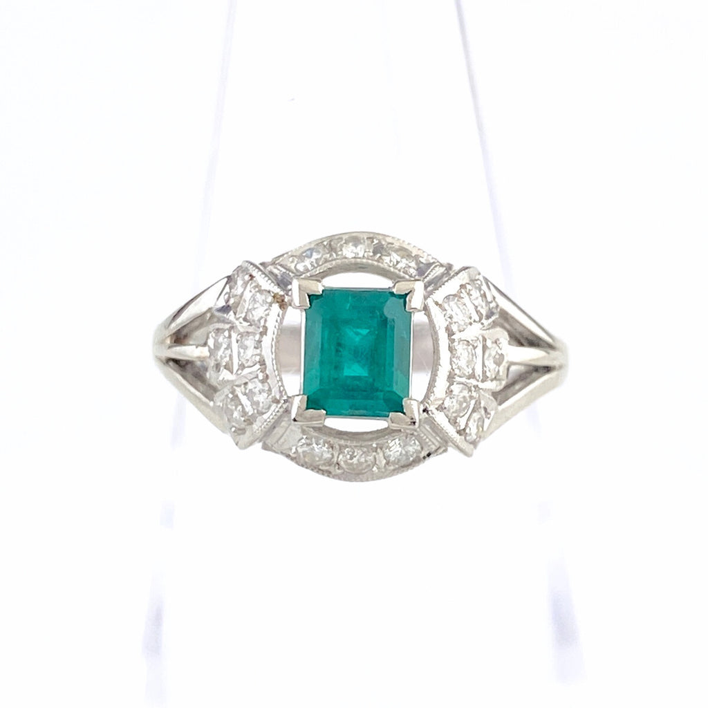 エメラルド デザインリング プラチナ 指輪 メレダイヤ リング 10.5号 Pt850 エメラルド ダイヤモンド レディース 【中古】nbjwl