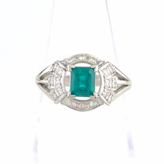 エメラルド デザインリング プラチナ 指輪 メレダイヤ リング 10.5号 Pt850 エメラルド ダイヤモンド レディース 【中古】nbjwl