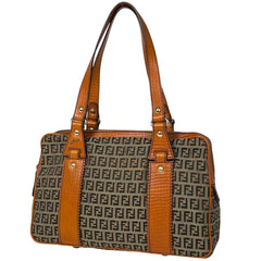 フェンディ ズッキーノ柄 ハンドバッグ トートバッグ ハンドバッグ キャンバス ブラウン 8BN161 レディース 【中古】brbag