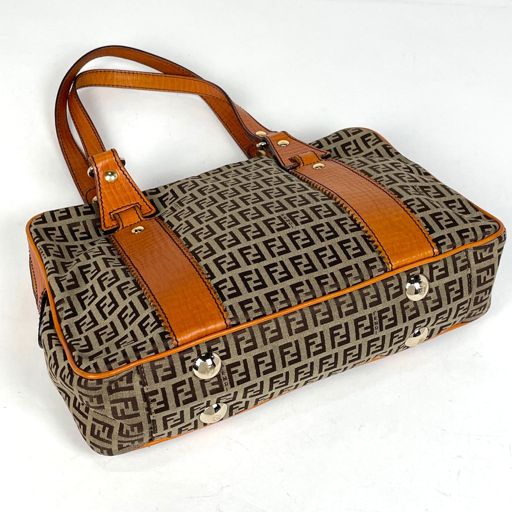 フェンディ ズッキーノ柄 ハンドバッグ トートバッグ ハンドバッグ キャンバス ブラウン 8BN161 レディース 【中古】brbag