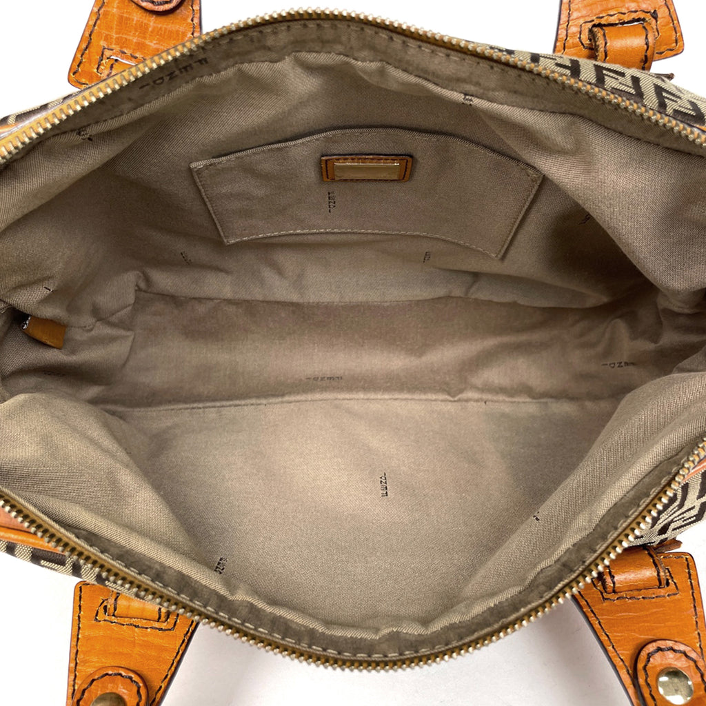 フェンディ ズッキーノ柄 ハンドバッグ トートバッグ ハンドバッグ キャンバス ブラウン 8BN161 レディース 【中古】brbag