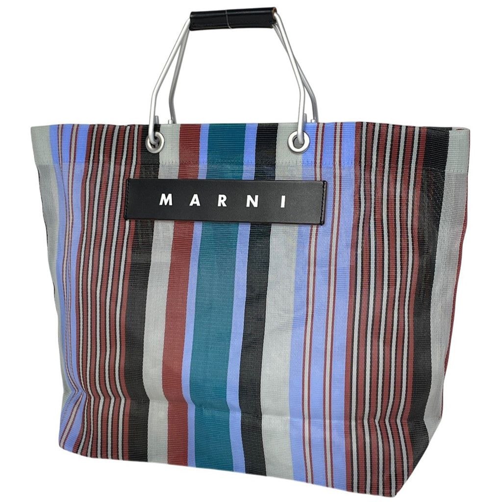 マルニ フラワーカフェ トートバッグ ストライプ トートバッグ ナイロン ブルー マルチカラー SHMHR08A01 レディース 【中古】brbag