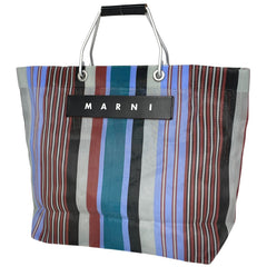 マルニ フラワーカフェ トートバッグ ストライプ トートバッグ ナイロン ブルー マルチカラー SHMHR08A01 レディース 【中古】brbag