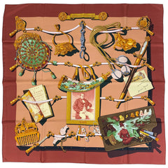 エルメス カレ 90 Memoire d'Hermes エルメスの思い出 スカーフ シルク ブラウン レディース 【中古】brbag