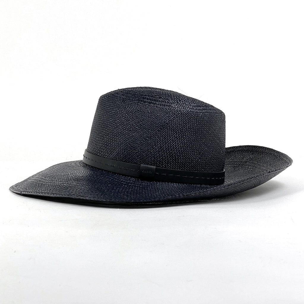グッチ ロゴ ハット 中折れ 麦わら帽子 その他帽子 ストロー レザー ネイビー レディース 【中古】brapp