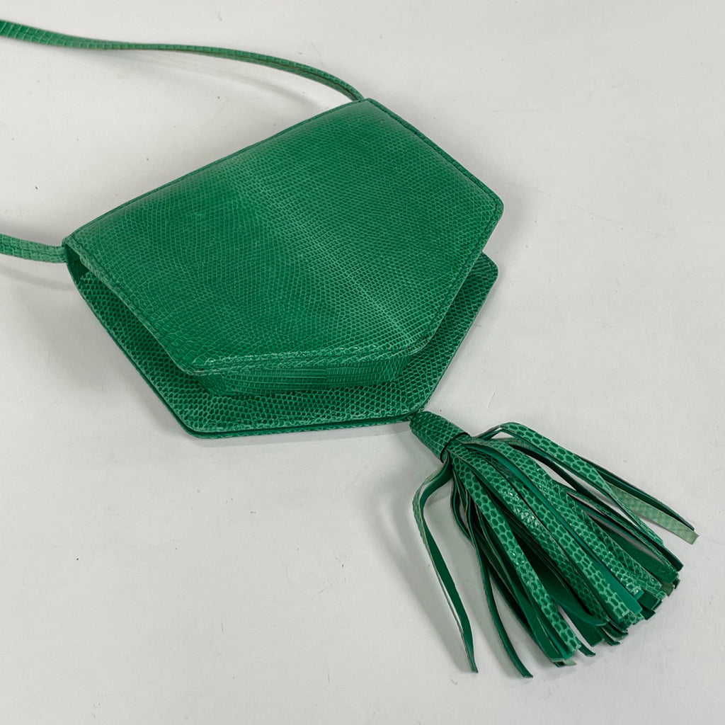 イヴ・サンローラン フリンジ ショルダーバッグ タッセル ミニ ショルダーバッグ リザード グリーン レディース 【中古】brbag