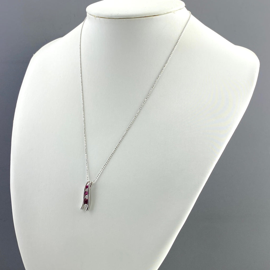 ルビー デザインネックレス WG ホワイトゴールド ペンダント メレダイヤ ネックレス K18 WG ルビー レディース 【中古】nbjwl