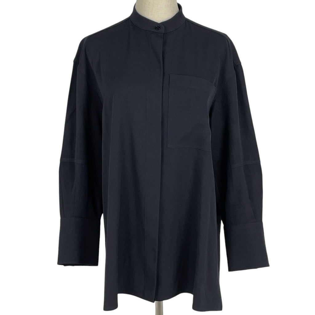 ジルサンダー スタンドカラーシャツ トップス 長袖シャツ 毛 ネイビー レディース 【中古】brapp