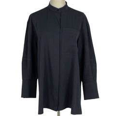 ジルサンダー スタンドカラーシャツ トップス 長袖シャツ 毛 ネイビー レディース 【中古】brapp