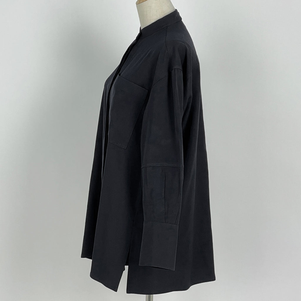 ジルサンダー スタンドカラーシャツ トップス 長袖シャツ 毛 ネイビー レディース 【中古】brapp