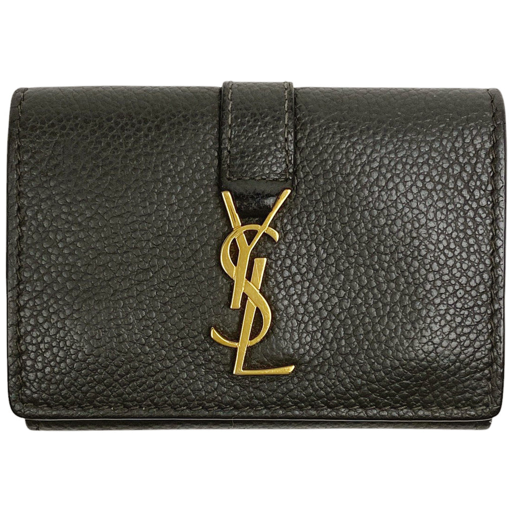 イヴ・サンローラン YSLライン オリガミ タイニーウォレット 三つ折り財布 レザー グレー 620287 レディース 【中古】brbag